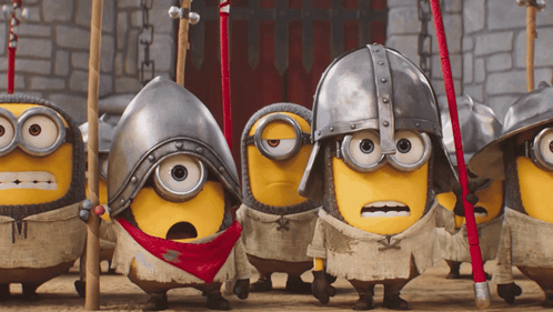 Minions in Armor and Helmets Lined Up
