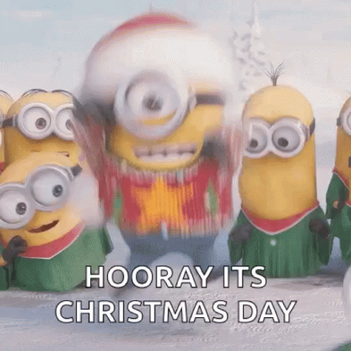 Minions In Christmas Outfits In Snow GIF