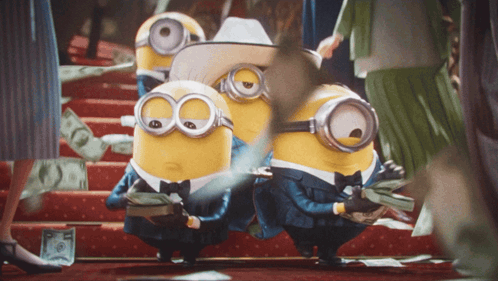 Minions Standing on Stairs Holding Money