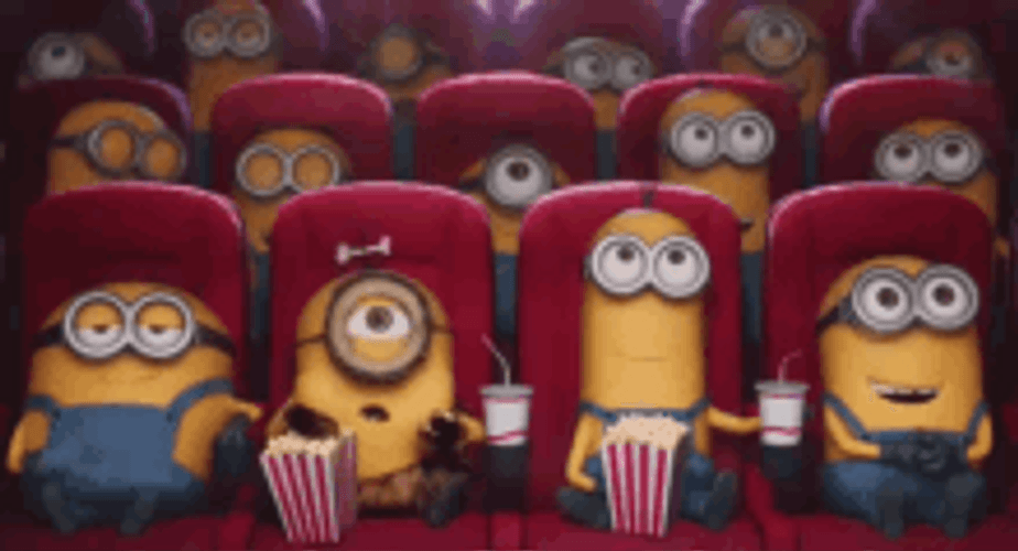 Minions Watching Movie Popcorn Cinema GIF