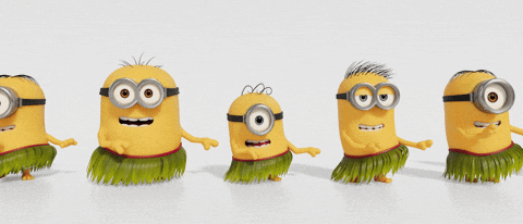 Minions Wearing Hula Skirts And Glasses GIF
