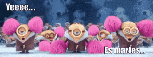 Minions With Pink Pom Poms Saying Yeeee Es Martes GIF