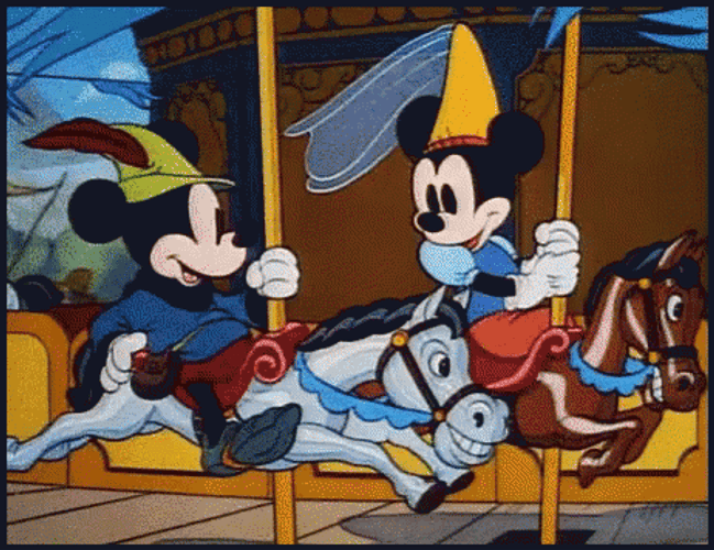 Minnie & Mickey Mouse Riding Carousel Cartoon Love GIF