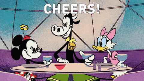 Minnie Mouse Cheers With Best Friends GIF
