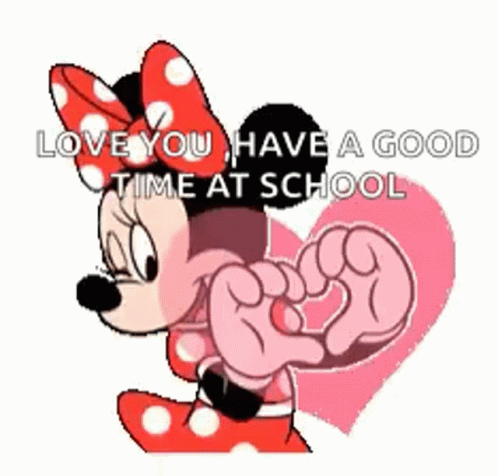 Minnie Mouse Holding Heart Saying Love You Have a Good Time at School