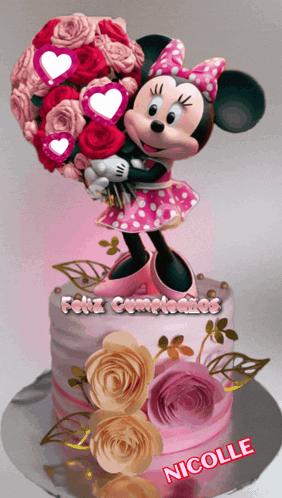 Minnie Mouse Holding Roses Cake