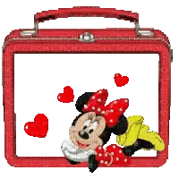 Minnie Mouse in Red Suitcase with Hearts