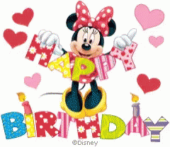 Minnie Mouse Is Holding A Sign That Says " Happy Birthday " GIF