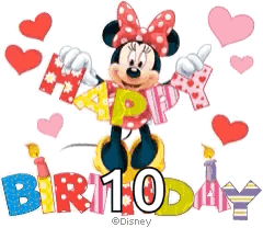 Minnie Mouse Is Holding A Sign That Says Happy Birthday Surrounded By Hearts And Candles . GIF