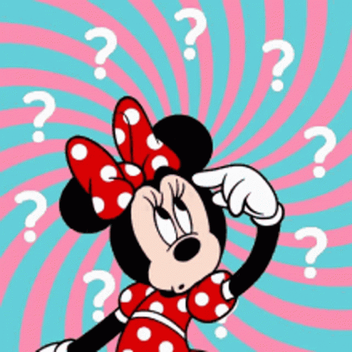 Minnie Mouse Is Scratching Her Head With A Question Mark Around Her Head GIF