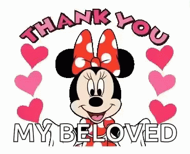 Minnie Mouse Surrounded By Pink Hearts Thank You GIF