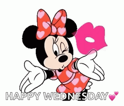 Minnie Mouse Is Wearing A Red Dress With Hearts On It And A Pink Heart On Her Chest . GIF
