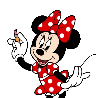 Minnie Mouse Wearing Polka Dot Dress Holding Lipstick