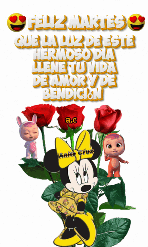 Minnie Mouse With Flowers Feliz Martes