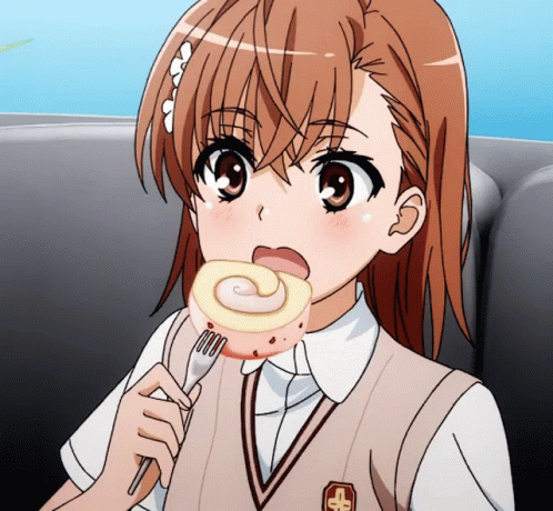Misaka Mikoto Happily Eating GIF