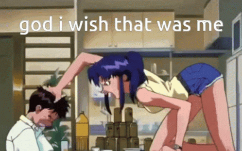 Misato Head Crush Shinji Ikari Evangelion Anime GIF