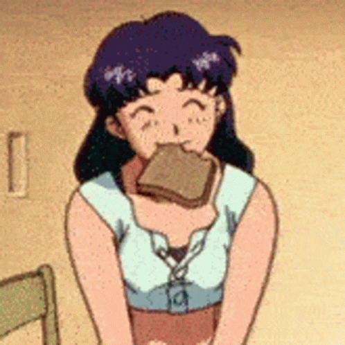 Misato Katsuragi Eating Bread Anime GIF