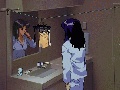 Misato Neon Genesis Evangelion Brushing Teeth GIF