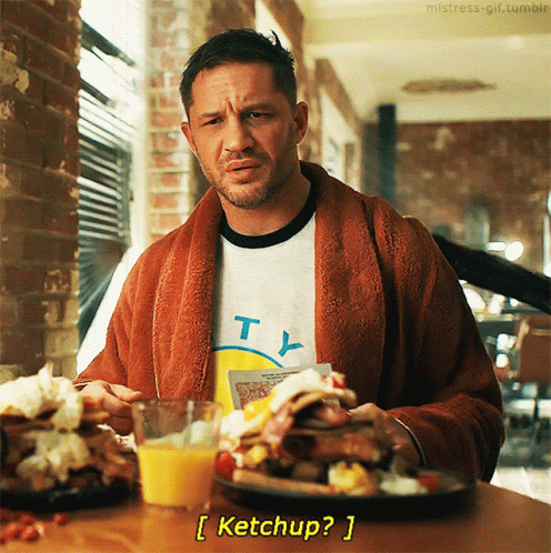 Mischievous Venom Spraying Catsup On Brock GIF