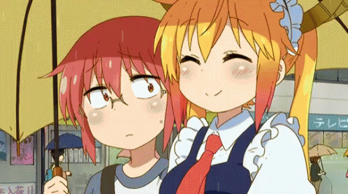 Miss Kobayashi's Dragon Maid Sharing Umbrella GIF