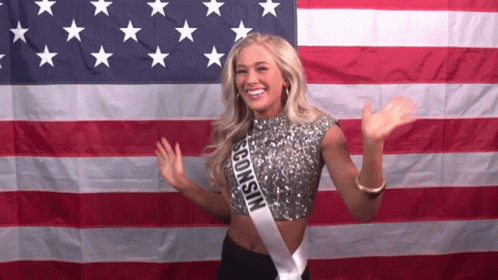 Miss Wisconsin Waving American Flag Background GIF