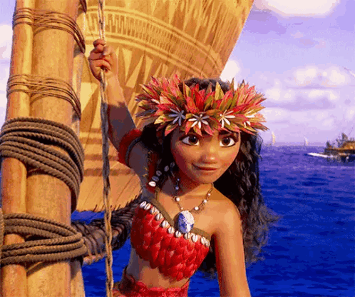 Moana Wearing Flower Crown Holding Sail
