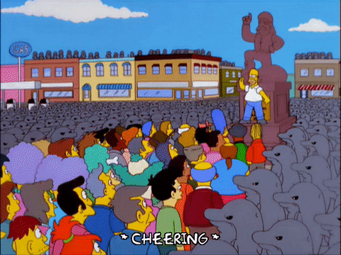Mob Group Cheering Homer Simpson GIF