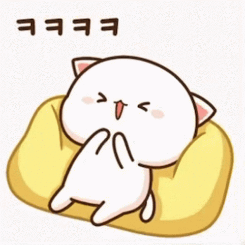 Mochi Cat Giggling On Top Of Pillow GIF