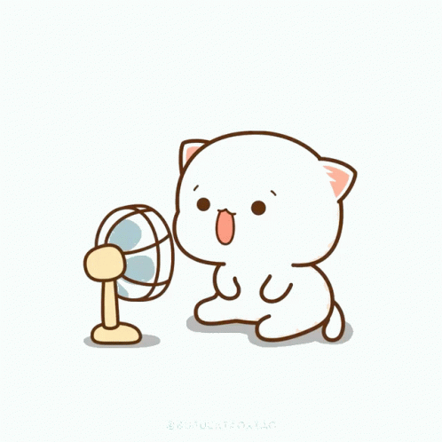 Mochi Cat Opening Mouth In Front Of Fan GIF