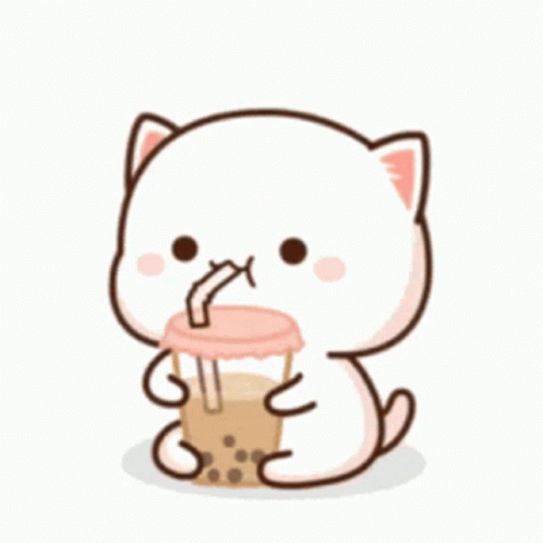 Mochi Cat Sipping Boba Drink GIF