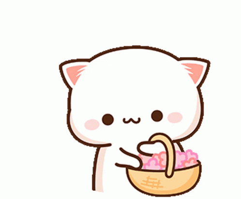 Mochi Cat Throwing Flowers And Petals GIF