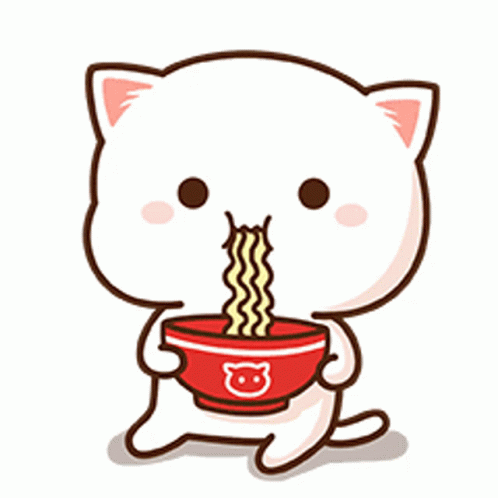 Mochie Cat Eats Yummy Noodle GIF