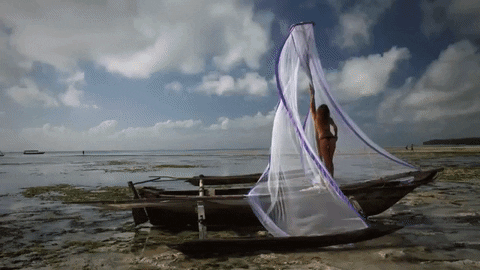 Model Wearing Black Thong Riding Sail GIF