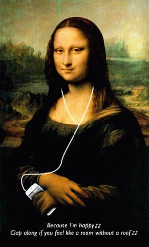 Mona Lisa Painting Listening To Music GIF