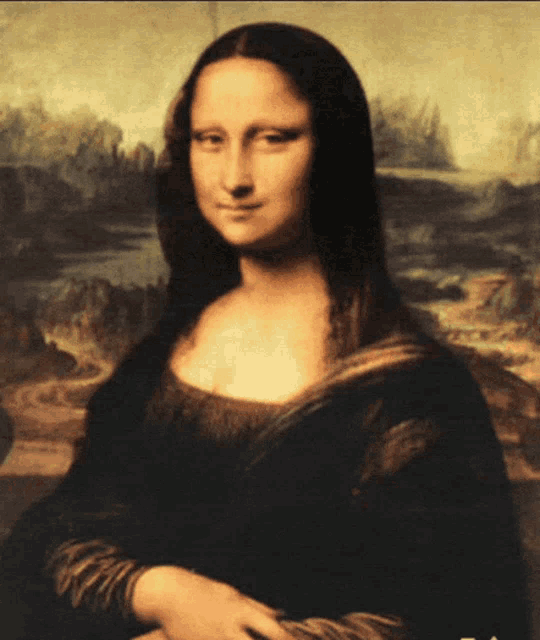 Mona Lisa Painting Smiled And Raised Her Hands GIF