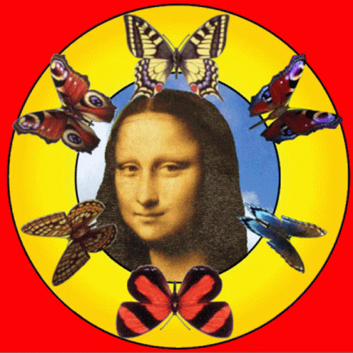 Mona Lisa Poster With Moving Butterflies Animation GIF