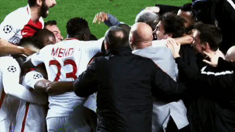 Monaco Ecstatic Football Team Group Hug GIF