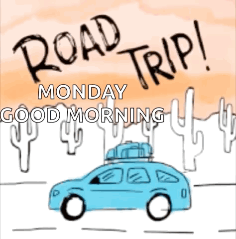 Monday Blue Car Road Trip Meme GIF