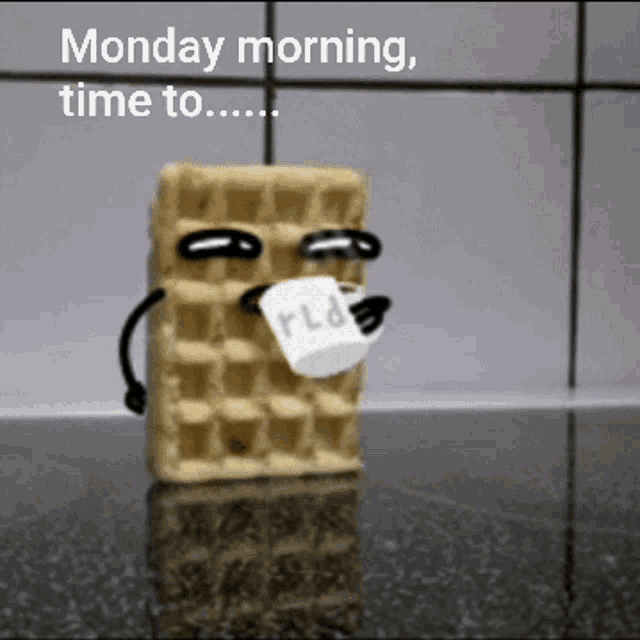 Monday Morning Breakfast Waffle Coffee Sleep Meme GIF