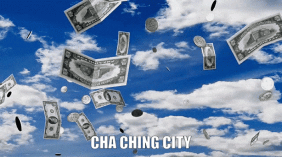 Money Bills And Coins Falling From Heavens GIF