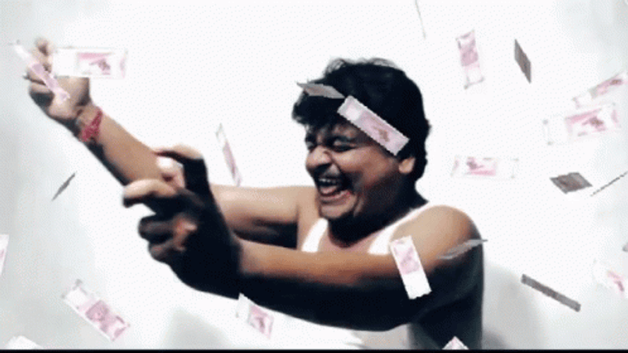 Money Falling Happy Indian Guy GIF