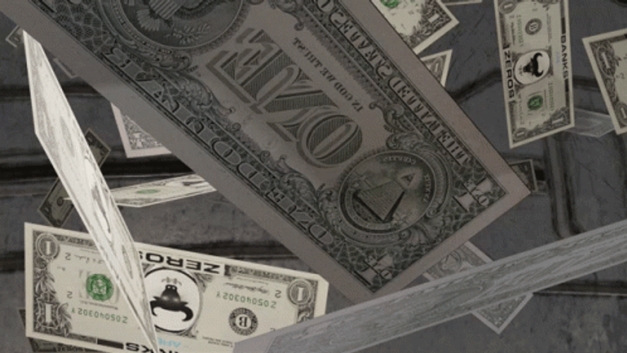 Money Paper Bills Falling Monotone GIF