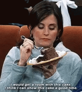 Monica Geller Enjoying Moist Cake GIF