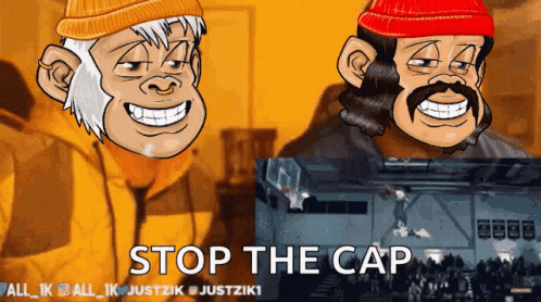 Monkey and Mustached Man Saying Stop the Cap