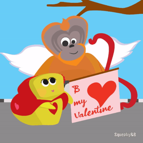 Monkey and Snail Holding Sign B My Valentine