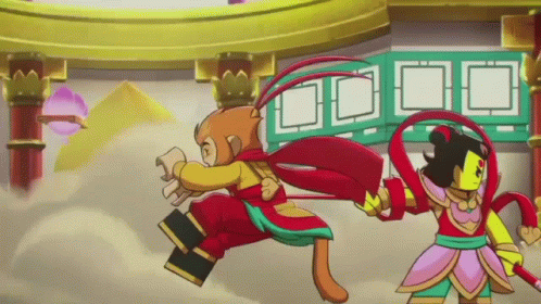 Monkey and Woman Fighting in Cartoon Scene