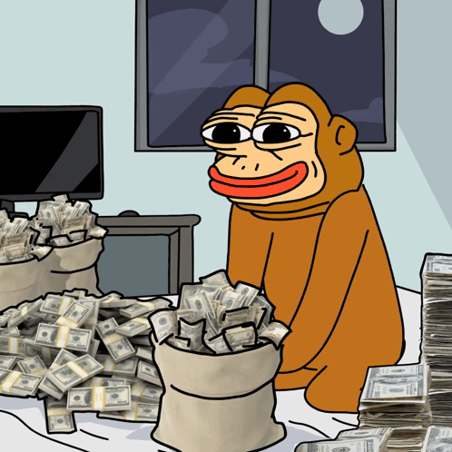 Monkey Beside Money Pile With Bag Saying 100