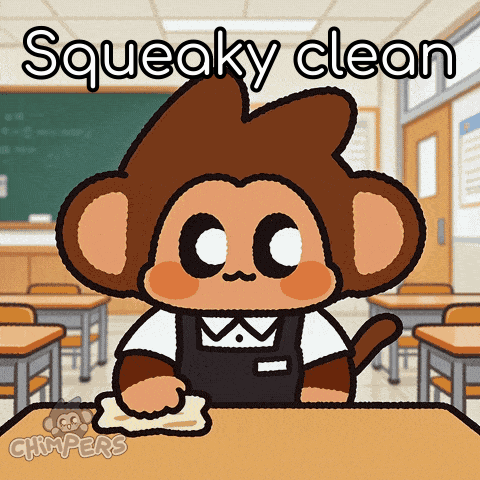 Monkey Cleaning Desk Squeaky Clean