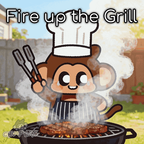 Monkey Cooking on Grill Fire Up the Grill