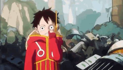 Monkey D Luffy From One Piece Is Holding A Magnifying Glass In His Hand And Looking Through It . GIF